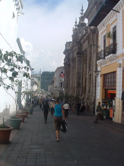 Ruth walking in Old Town Quito